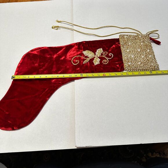 Mark Roberts Red Beaded Christmas Rayon Silk Polyester Stocking - Picture 13 of 15